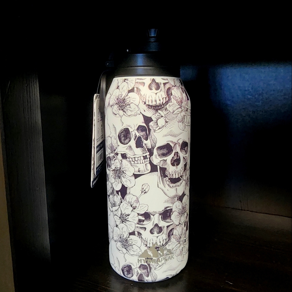 NEW HydraPeak Skulls  Flowers Artisan 32oz Wide Mouth SS Steel Insulated tumbler
